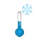 Blue thermometer with snowflake isolated on white background. Cool temperature and snow symbol.