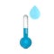 Blue thermometer with water drop isolated on white background. Cool temperature and rain symbol.