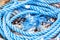 Blue thick mooring rope.