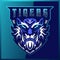 Blue Tigers esport and sport mascot logo design with modern illustration concept for team, badge, emblem and t-shirt printing.