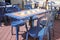 Blue tiled tables at a Mexican restaurant