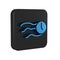 Blue Time flies on the clock icon isolated on transparent background. Black square button.