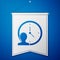 Blue Time Management icon isolated on blue background. Clock and gear sign. Productivity symbol. White pennant template