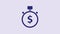 Blue Time is money icon isolated on purple background. Money is time. Effective time management. Convert time to money