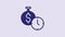 Blue Time is money icon isolated on purple background. Money is time. Effective time management. Convert time to money