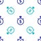 Blue Time is money icon isolated seamless pattern on white background. Money is time. Effective time management. Convert