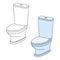 Blue toilet bowl. Linear and color drawing. Vector image