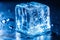 Blue-toned ice cube melting in a captivating display
