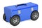 Blue toolbox on car wheels, 3D rendering