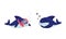 Blue Toothy Cartoon Shark Sleeping and Snorkeling Vector Set