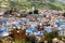 Blue town Chefchaouen Morocco. Aerial panoramic view