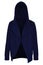 Blue tracksuit unzipped with hood