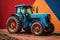 Blue tractor on the background of a colored wall. generative ai