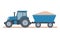 Blue tractor with trailer on white background.