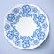 Blue traditional Russian floral ornament in gzhel style, vector plate