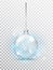 Blue transparent Christmas ball. Xmas glass ball on transparent background. Holiday decoration template. Stocking
