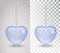 Blue transparent heart isolated on transparent Checkered Background.Glass decoration romantic Valentines Day on a