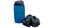 Blue trash black plastic bag litter white background