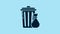 Blue Trash can and garbage bag icon isolated on blue background. Garbage bin sign. Recycle basket icon. Office trash
