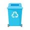 Blue trash can with lid. Vector illustration on white background.