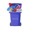 Blue Trash Can with Mixed Garbage, Segregation and Separation Rubbish Disposal Refuse Bin Vector Illustration