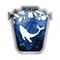 Blue trash can with whale and plastic garbage, vector paper cut illustration
