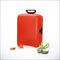 Blue travel plastic suitcase realistic on white background. Vector illustration
