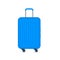 Blue travel plastic suitcase with wheels realistic on white background. Vector stock illustration