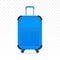 Blue travel plastic suitcase with wheels realistic on white background. Vector stock illustration