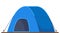 Blue travel tent for summer camp adventure. Outdoor equipment for sport and tourist activities. Vector illustration