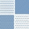 Blue trendy minimal seamless patterns. Vector male fashion backgrounds. Striped, diamond