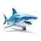 Blue Triangular Cartoon Shark - 3d Paper Sculpture On White Background