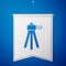 Blue Tripod icon isolated on blue background. White pennant template. Vector