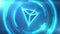 Blue TRON symbol on space background with HUD elements. Seamless loop.