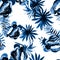 Blue Tropical Leaf. White Seamless Illustration. Navy Pattern Vintage. Cobalt Drawing Vintage. Indigo Floral Textile.
