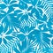 Blue tropical leaves seamless pattern