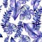 Blue tropical leaves in a watercolor style pattern.