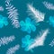 Blue Tropical Painting. Pink Seamless Texture. Azure Pattern Plant. NavySpring Texture.Flower Palm.