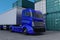 Blue truck in container port