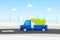 Blue Truck with Green Fir Tree, Christmas Pickup on Winter Landscape Background Vector Illustration