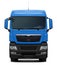 Blue truck Man TGX with black plastic bumper.