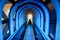 The blue tunnel light escalator of Umeda Sky building,