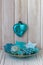 Blue turquoise Christmas Ornaments In A Bowl