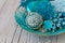 Blue turquoise Christmas Ornaments In A Bowl