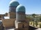 Blue turquoise domes of the Shah-Zinda memorial complex to Samarcand in Uzbekistan.