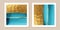 Blue, turquoise and gold watercolor wall art. Elegant, chic diptych with golden strokes.