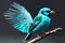 The blue or turquoise small passerine bird sitting on a branch in the rainforest with a dark background, generative ai