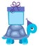 Blue turtle with gift
