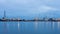 Blue twilight sky panorama oil refinery river front