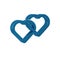 Blue Two Linked Hearts icon isolated on transparent background. Romantic symbol linked, join, passion and wedding